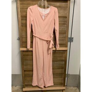 Shein Long sleeve Pinstripe Jumpsuit Y2K Preppy Pink/White Women's Size Small
